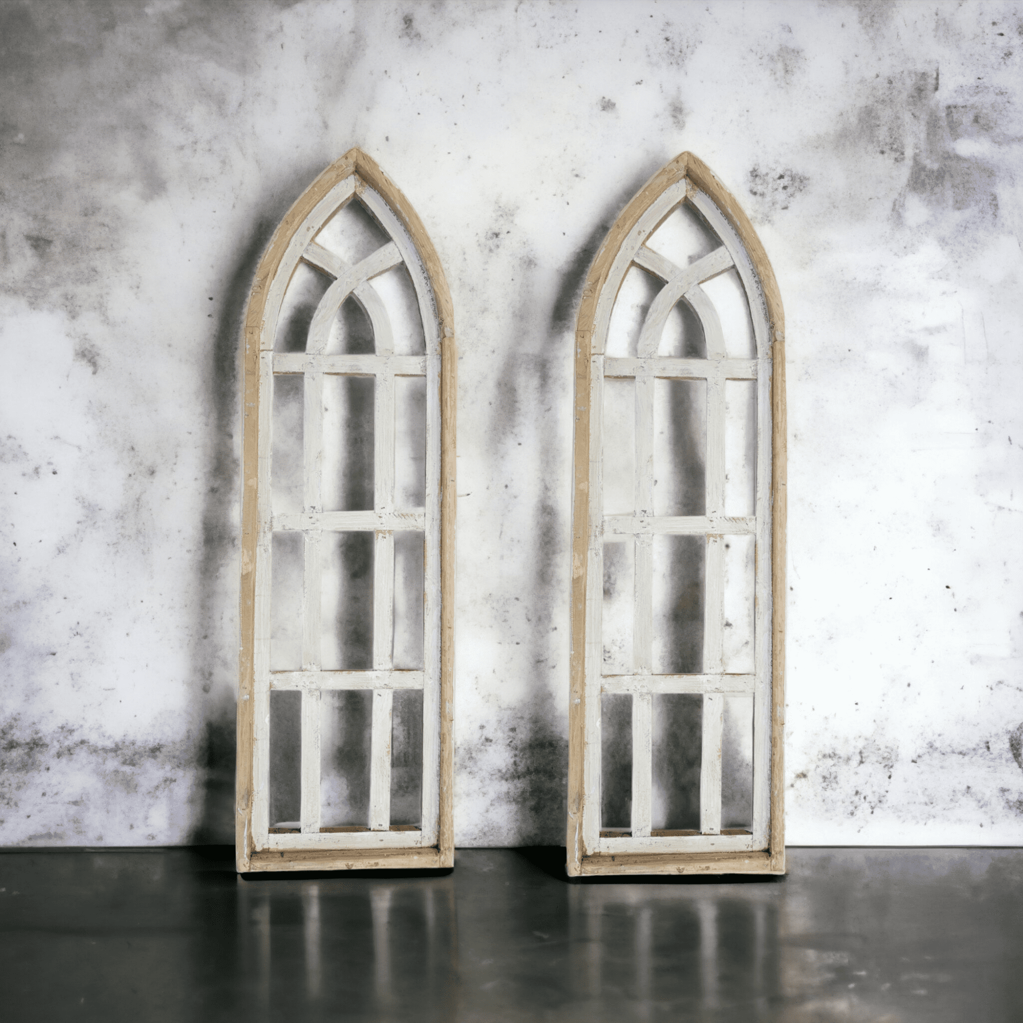 Set Of 2 White Waters Cathedral Windows - Farmhouse Cathedral Windows Rustic White 4 Sizes - Ranch Junkie Mercantile LLC 