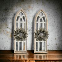 Set Of 2 White Waters Cathedral Windows - Farmhouse Cathedral Windows Rustic White 4 Sizes - Ranch Junkie Mercantile LLC 