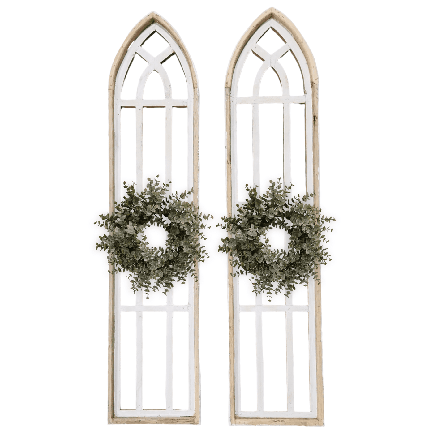 Set Of 2 White Waters Cathedral Windows - Farmhouse Cathedral Windows Rustic White 4 Sizes - Ranch Junkie Mercantile LLC 