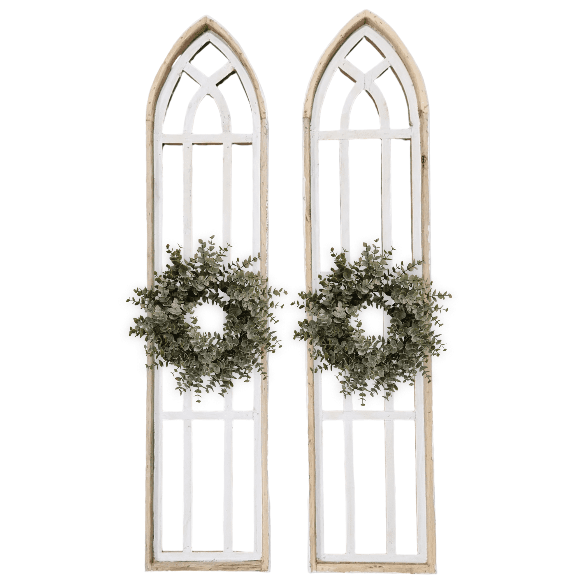 Set Of 2 White Waters Cathedral Windows - Farmhouse Cathedral Windows Rustic White 4 Sizes - Ranch Junkie Mercantile LLC 
