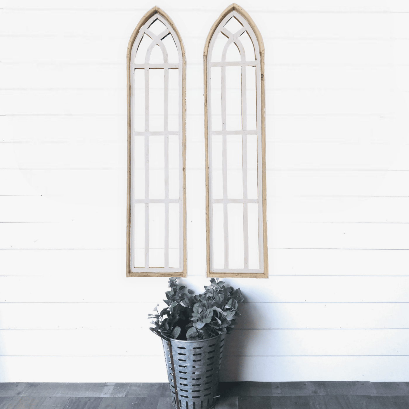 Set Of 2 White Waters Cathedral Windows - Farmhouse Cathedral Windows Rustic White 4 Sizes wall windowsRanch Junkie