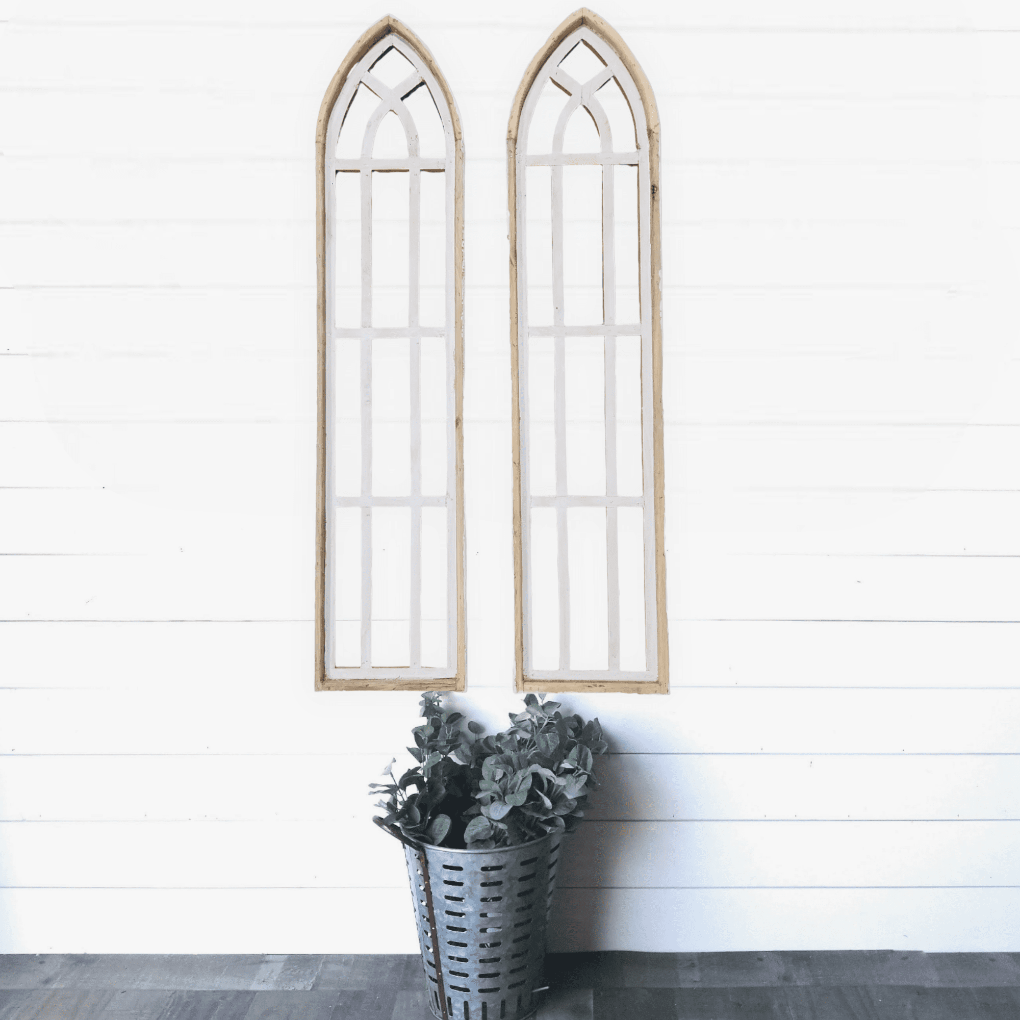 Set Of 2 White Waters Cathedral Windows - Farmhouse Cathedral Windows Rustic White 4 Sizes - Ranch Junkie Mercantile LLC 
