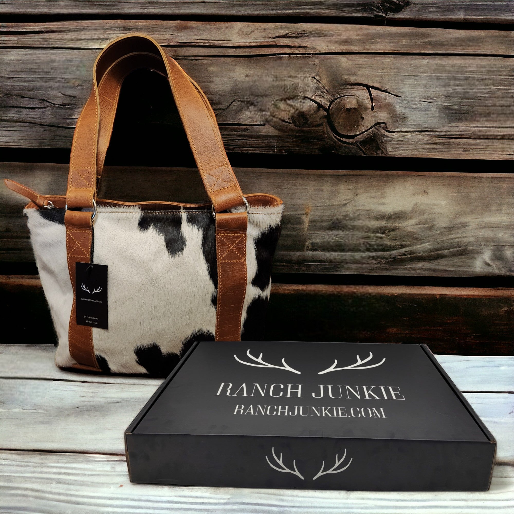 Genuine Cowhide Tote Handbag Black Highlands Purse - Ranch Junkie Mercantile LLC 