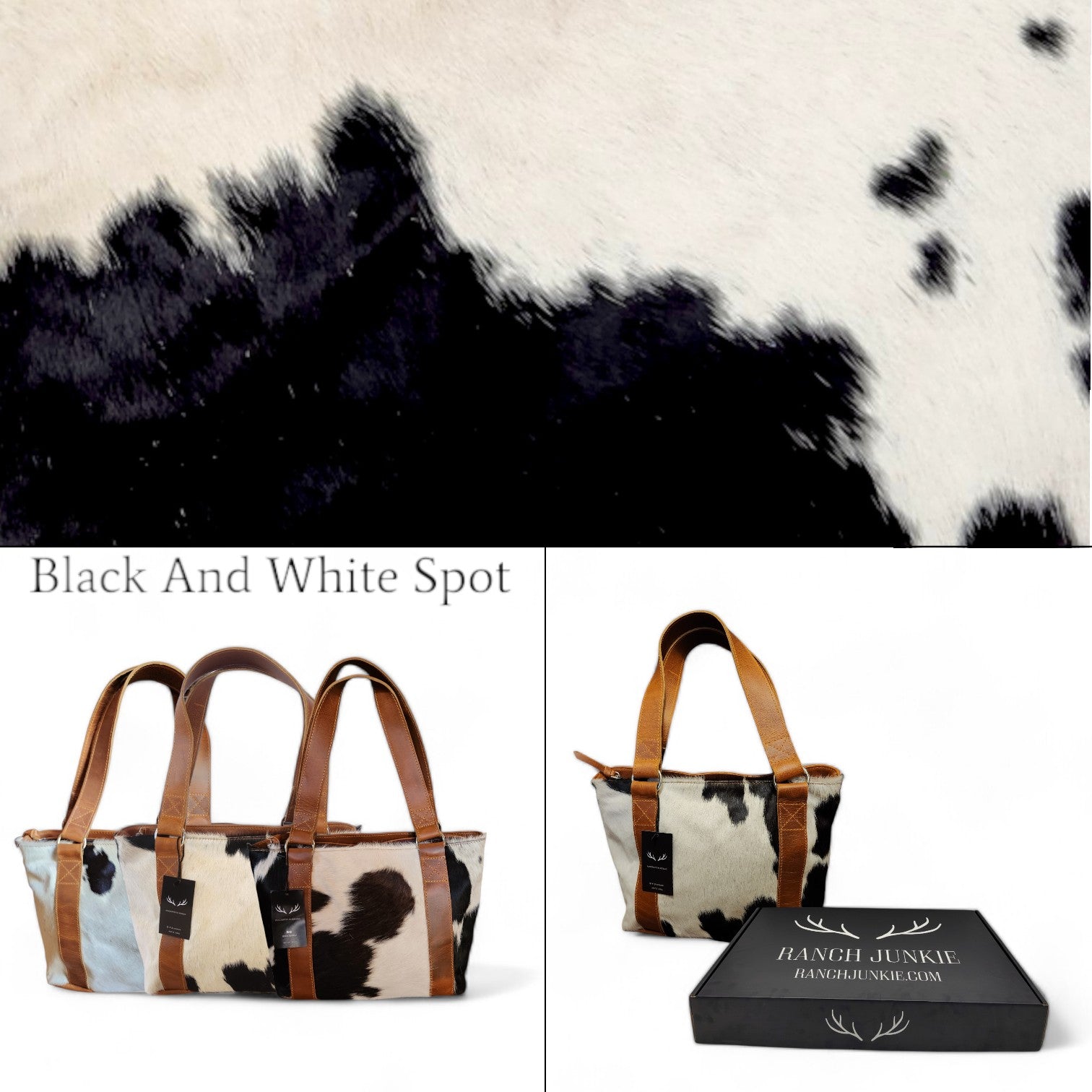 Genuine Cowhide Tote Handbag Black Cowhide Highlands Purse - Ranch Junkie Mercantile LLC 