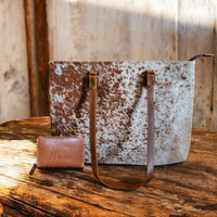 Bundle Deal Highlands Saddle Cowhide Large Tote + Credit Card Wallet - Ranch Junkie Mercantile LLC 