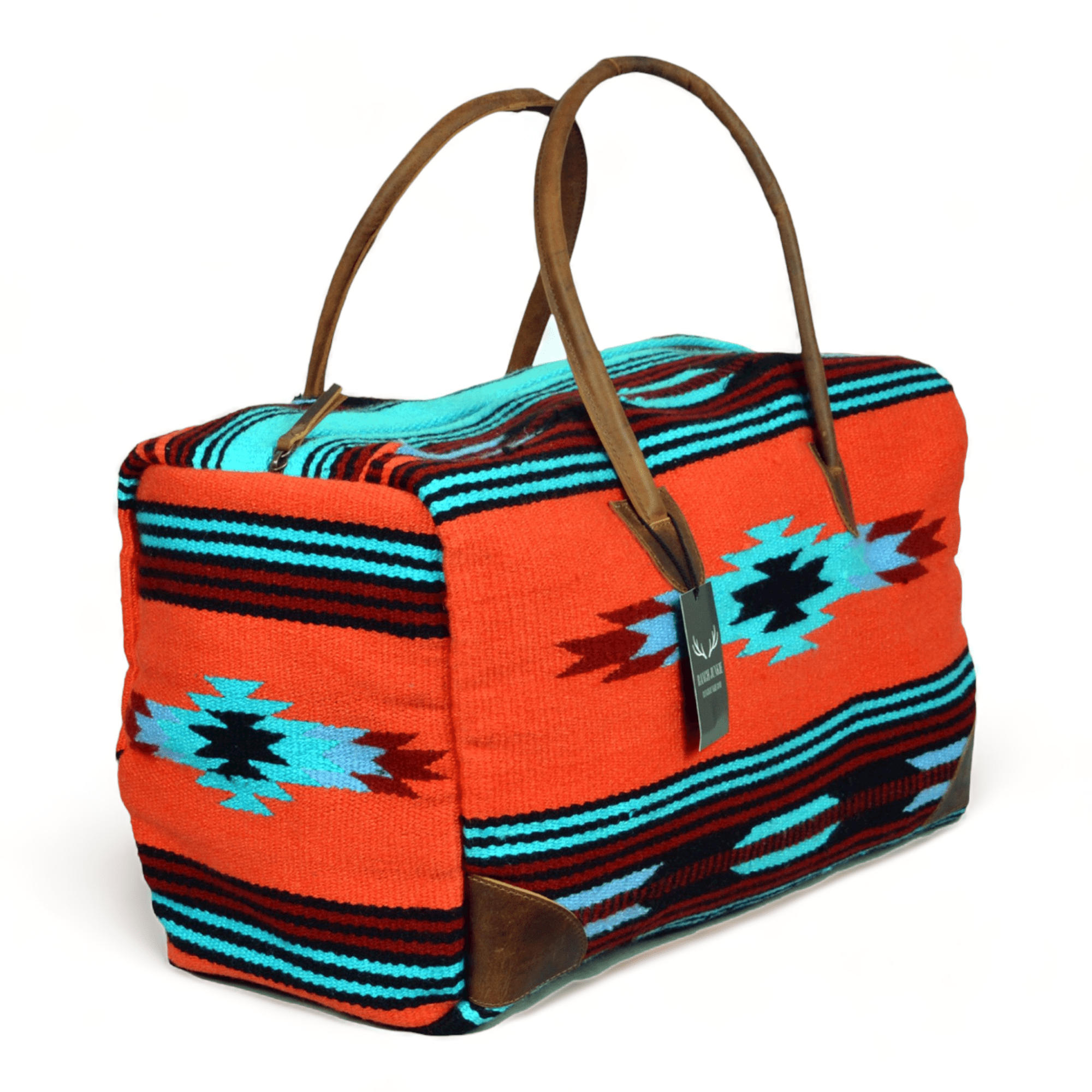 Sedona Boho Aztec Large Weekender Southwestern Duffel Bag Saddle Blanket Bag 100% Leather Handles Luggage & BagsRanch Junkie
