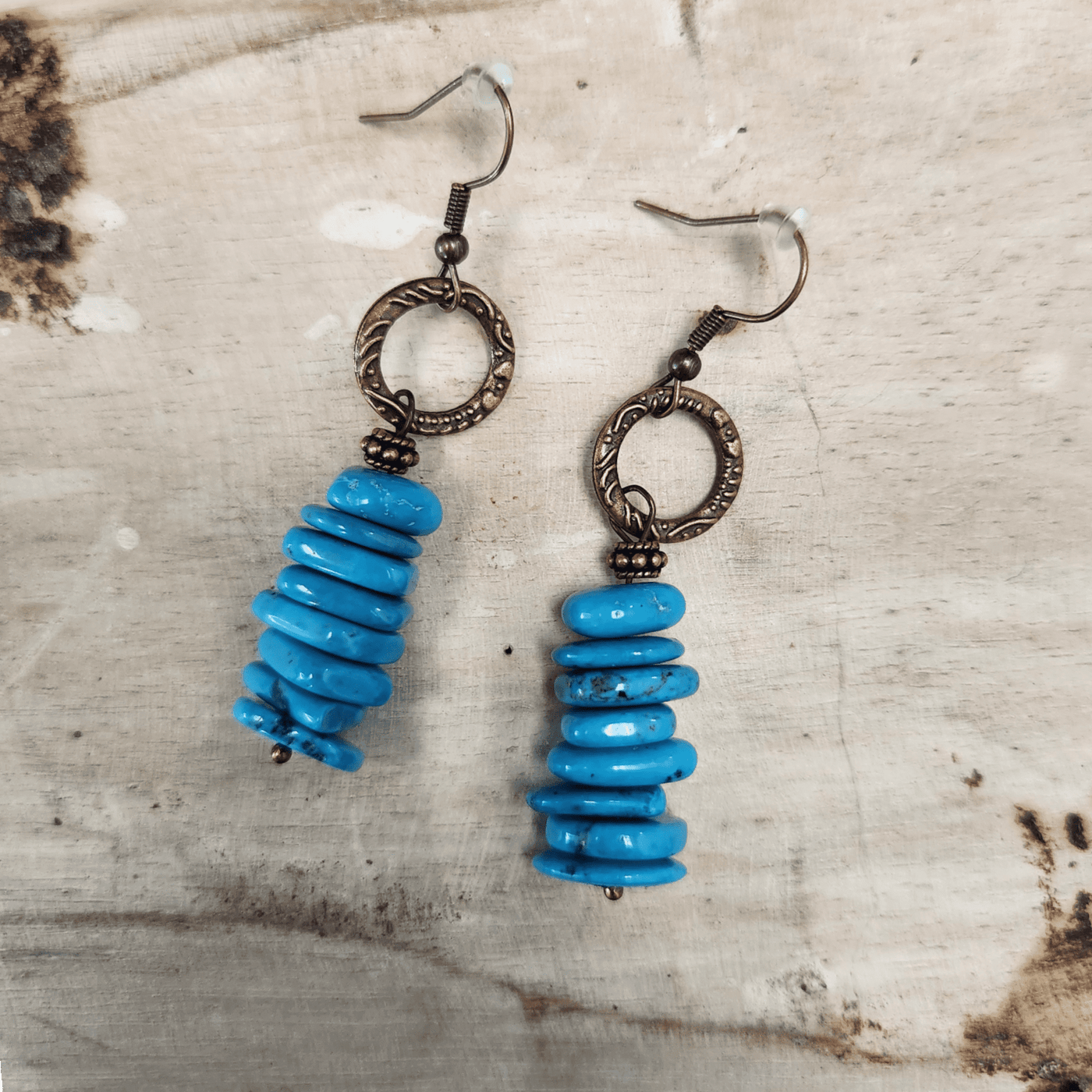 Blue Turquoise Stacked Gemstone Earrings - Ranch Junkie Mercantile LLC 