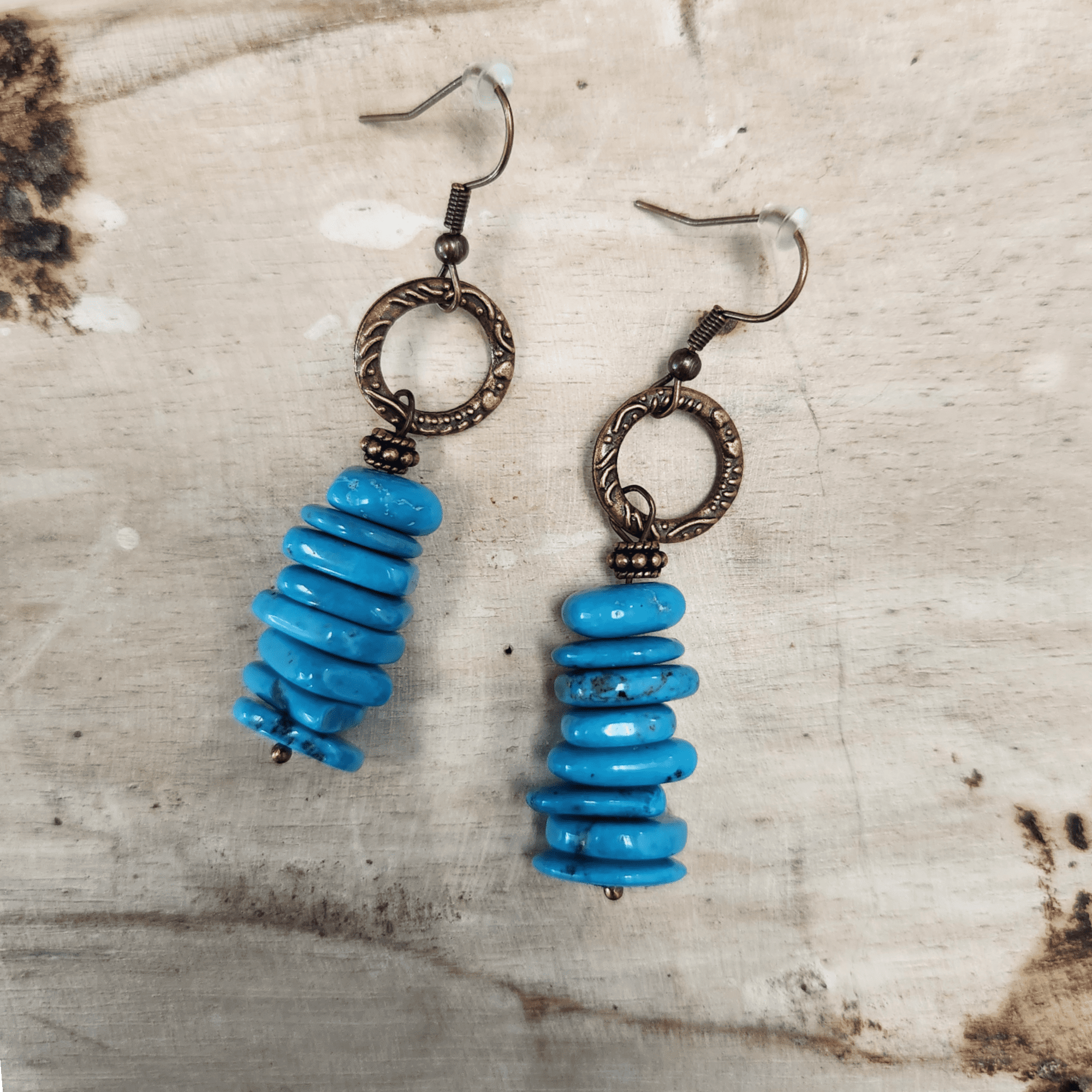 Blue Turquoise Stacked Gemstone Earrings - Ranch Junkie Mercantile LLC 
