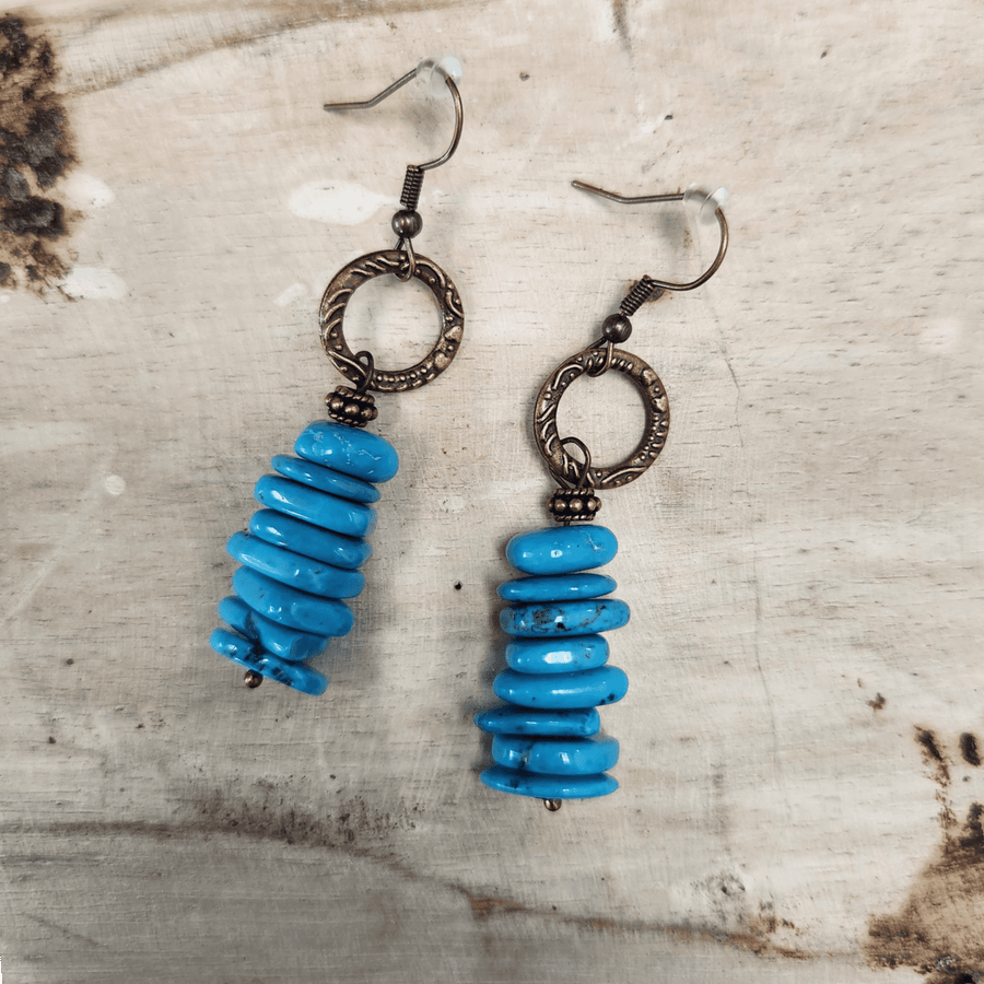 Blue Turquoise Stacked Gemstone Earrings - Ranch Junkie Mercantile LLC