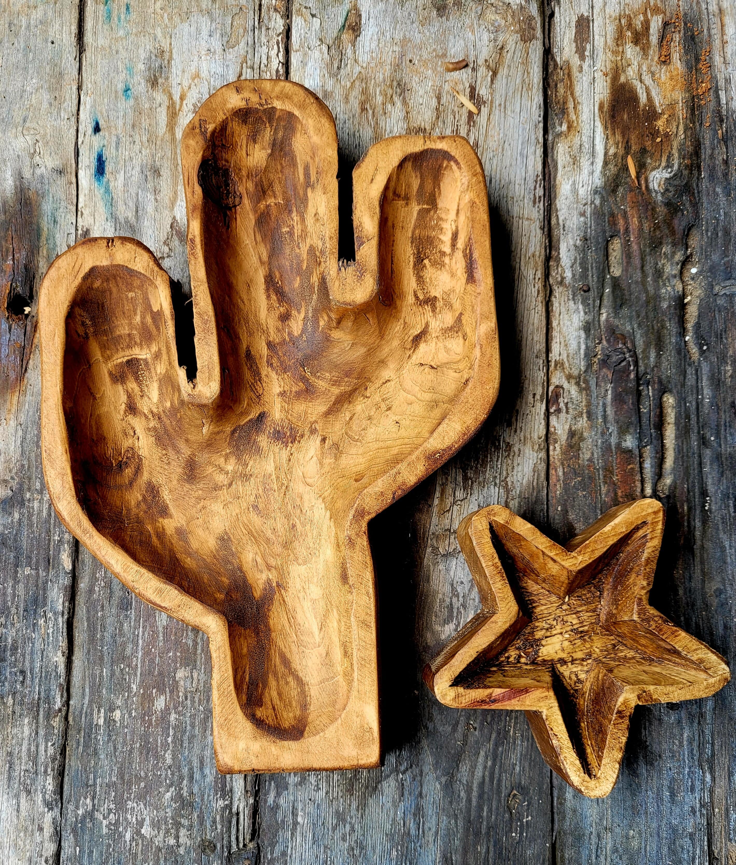 Large Wood Cactus Dough Bowl Or Wall Hanging - Ranch Junkie Mercantile LLC