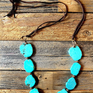 Bundle Deal-Blue Turquoise Slab Necklace + Blue Turquoise Slab Earrings + Leather Cuff - Ranch Junkie Mercantile LLC