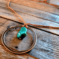 Leather Cord Necklace with Antique Gold Hoop and Turquoise - Ranch Junkie Mercantile LLC