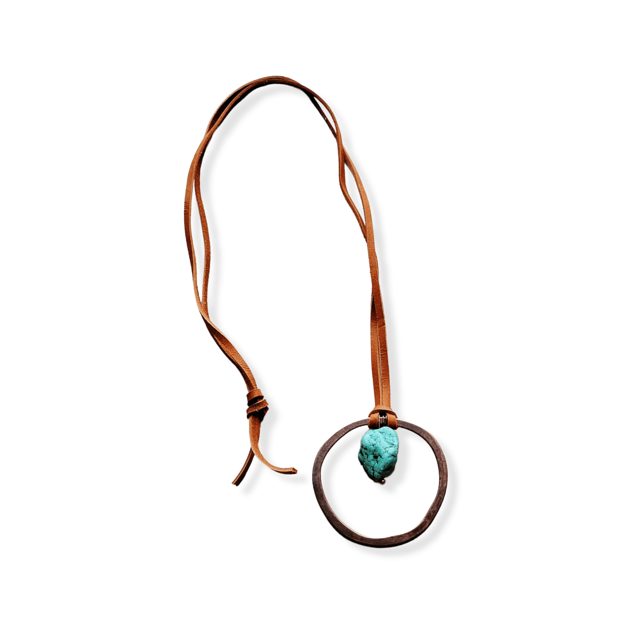 Leather Cord Necklace with Antique Gold Hoop and Turquoise - Ranch Junkie Mercantile LLC