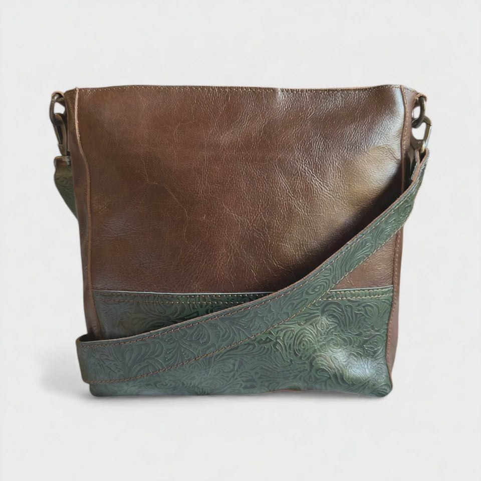 The Rancho Genuine Leather Bucket Purse with Turquoise Embossed Belt Strap