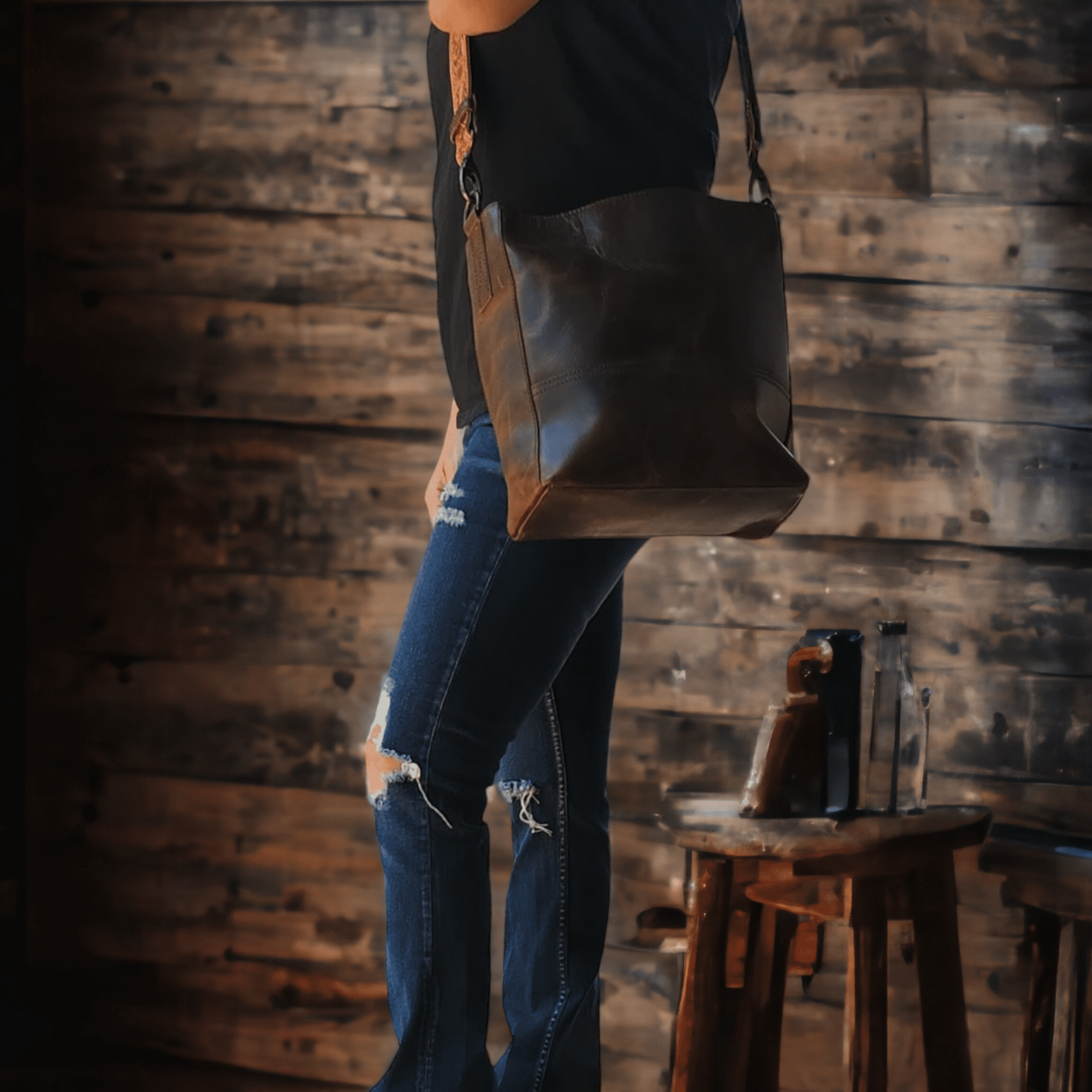Rancho Detachable Belt Strap Bucket Bag Purse Leather Handbag - Genuine Leather Purse Luggage & BagsRanch Junkie