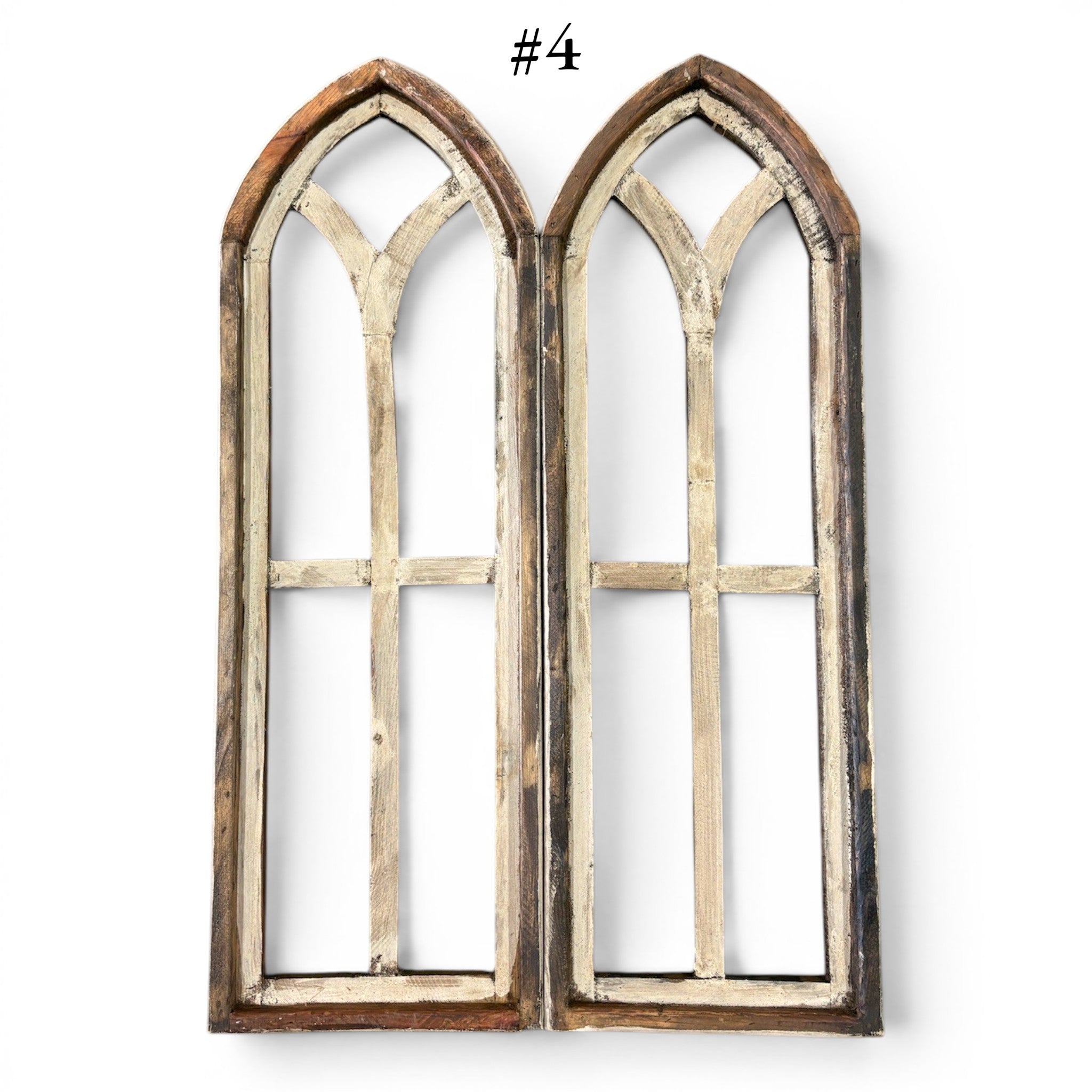 Sample Sale Rustic Large Ivory Point Cathedral Wood Window Arches | Farmhouse Wall Décor Sets 1-9 - Ranch Junkie LLC 