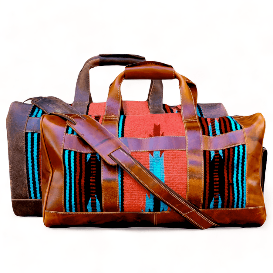 Sedona Southwestern Saddle Blanket Aztec Weekender Leather Duffel Bag - Ranch Junkie Mercantile LLC