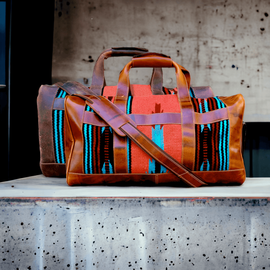 The Sedona Aztec Leather Southwestern Weekender Western Duffel Bag Saddle Blanket Bag Luggage & BagsRanch Junkie