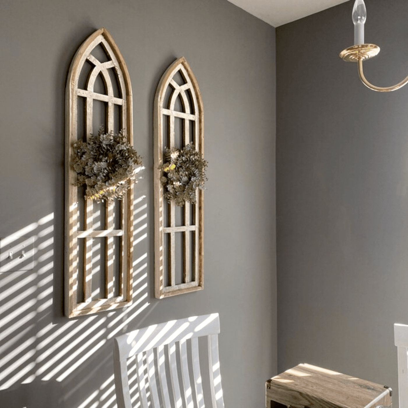 Set Of 2 White Waters Cathedral Windows - Farmhouse Cathedral Windows Rustic White 4 Sizes - Ranch Junkie Mercantile LLC 