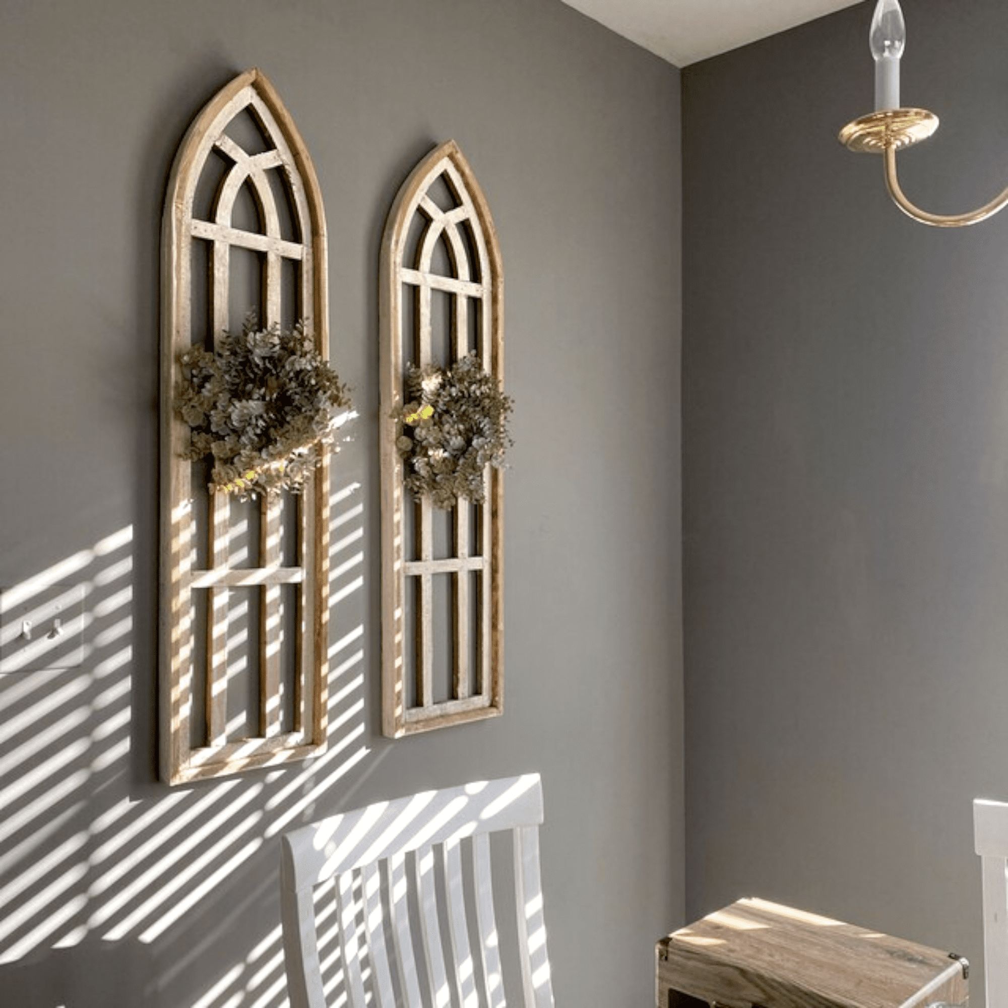 Set Of 2 White Waters Cathedral Windows - Farmhouse Cathedral Windows Rustic White 4 Sizes - Ranch Junkie Mercantile LLC 