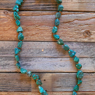 Genuine Long Natural Turquoise and Wood Layering Necklace - Ranch Junkie Mercantile LLC