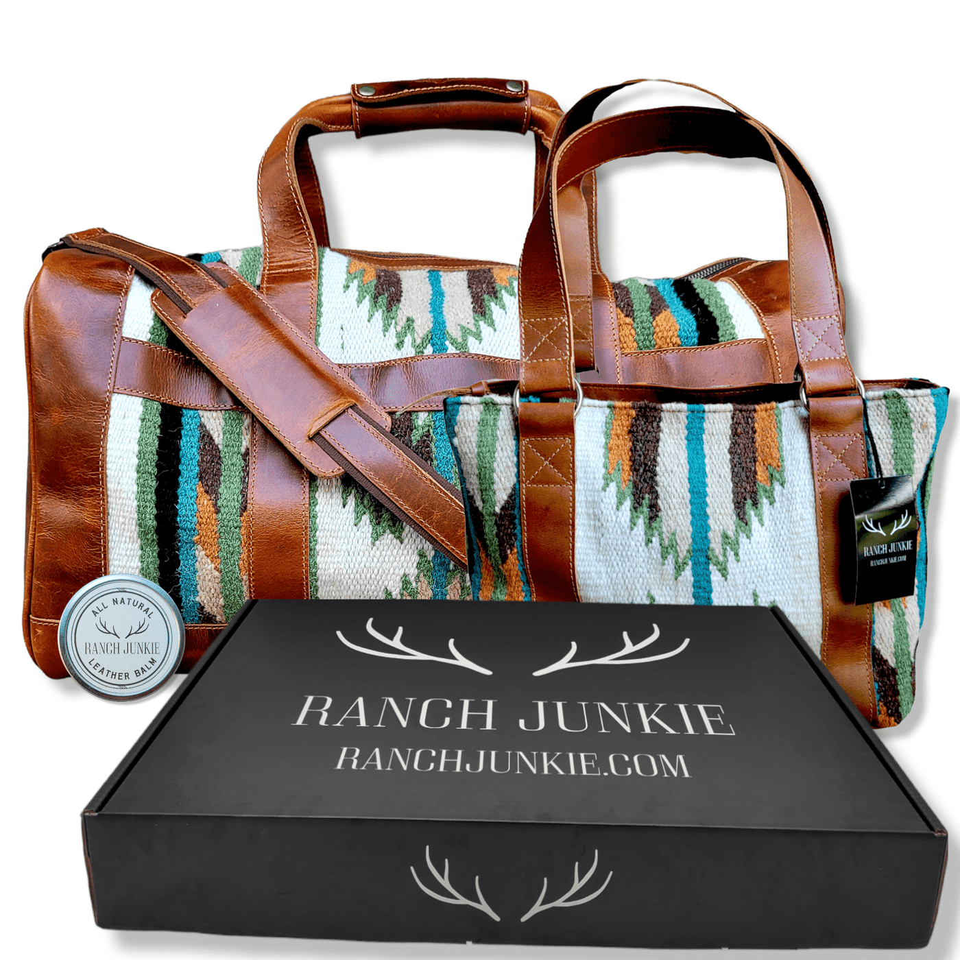 Bundle Deal-Aspen Southwestern Handwoven Wool Leather Weekender + Aspen Handwoven Wool Tote Purse - Ranch Junkie Mercantile LLC