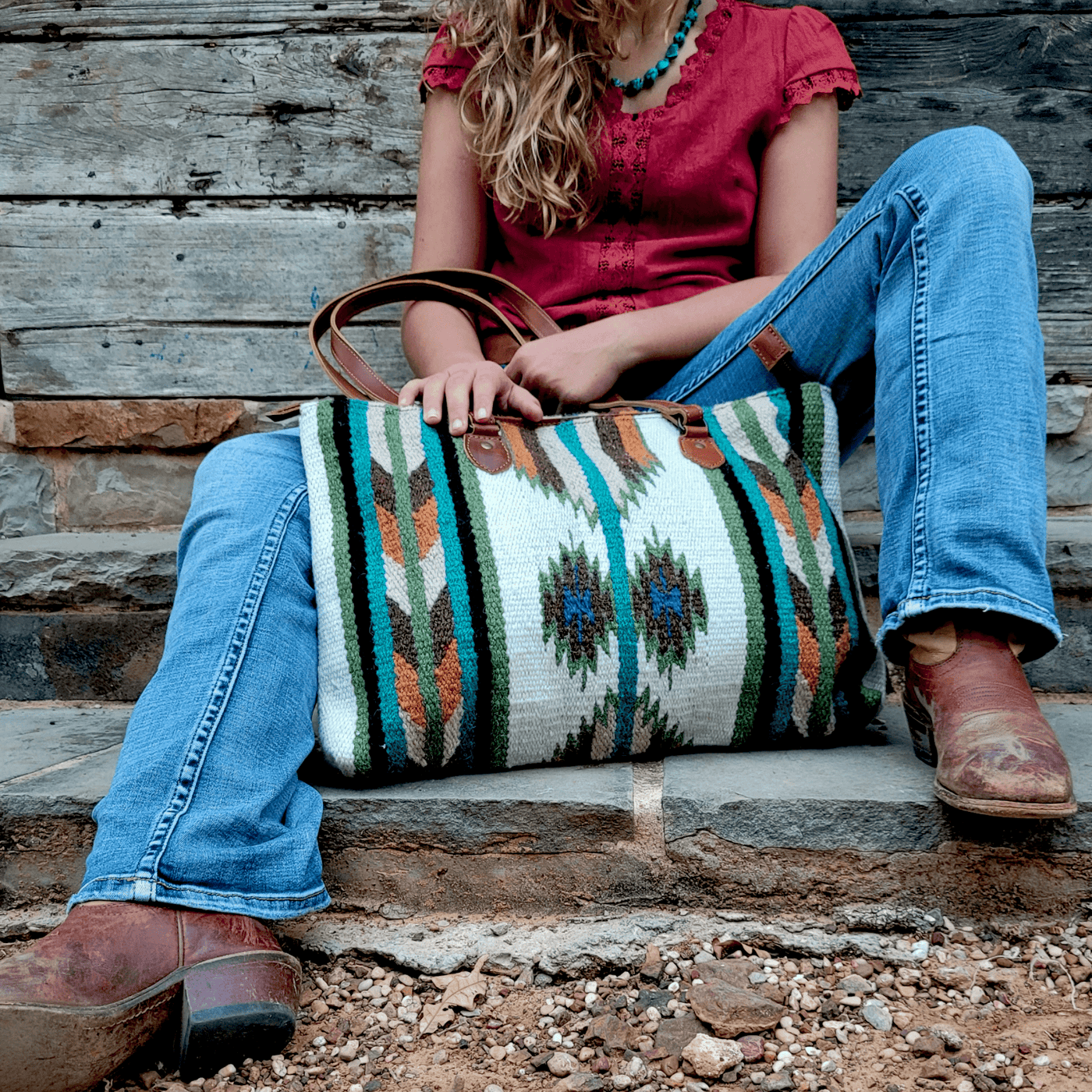 Bundle Deal-Aspen Wool Southwestern Boho Aztec Large Weekender Duffel Bag + Aspen Large Handwoven Wool Boho Tote - Ranch Junkie Mercantile LLC