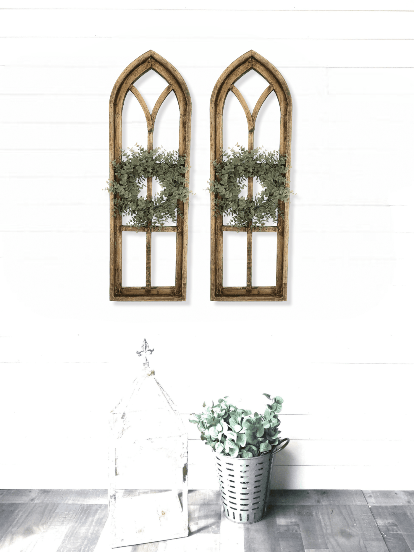 36" X 12" Farmhouse Rustic Wooden Wall Window Arches Rustic Brown Dandelion - Wood Window - Ranch Junkie Mercantile LLC