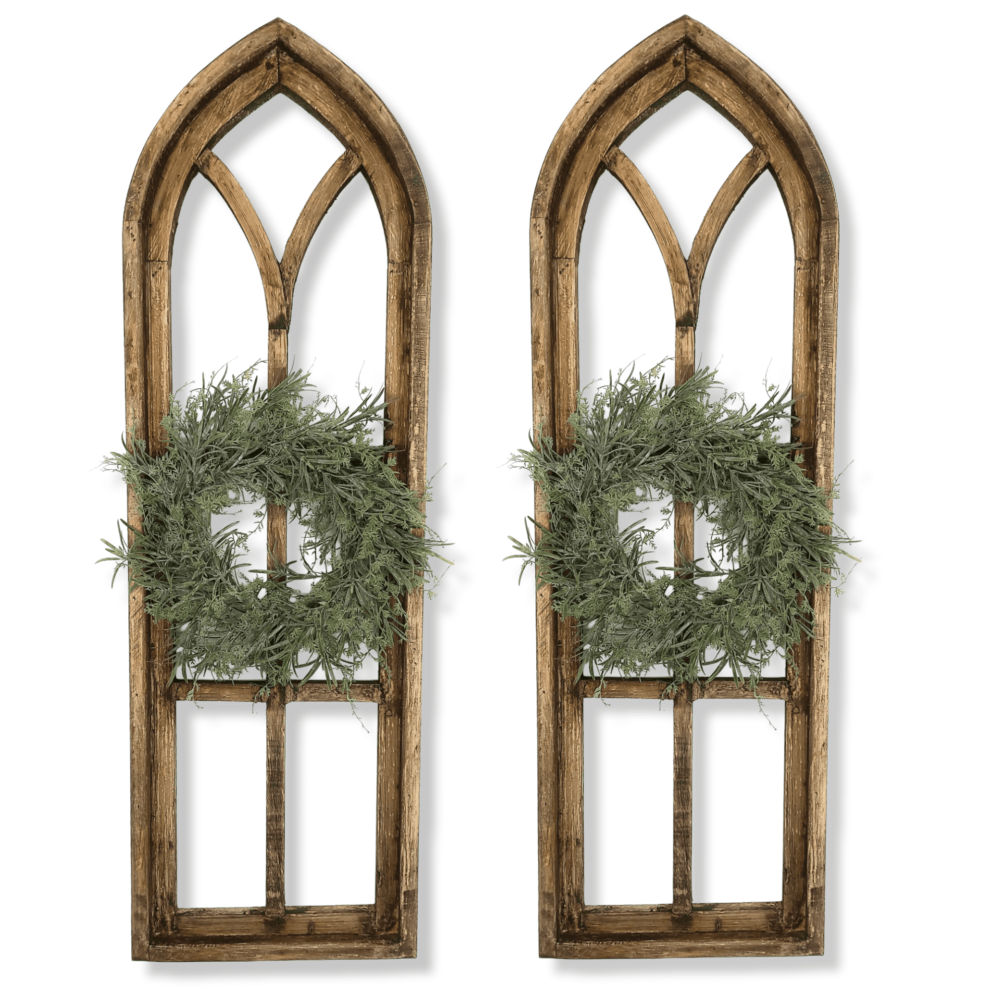 36" X 12" Farmhouse Rustic Wooden Wall Window Arches Rustic Brown Dandelion - Wood Window - Ranch Junkie Mercantile LLC