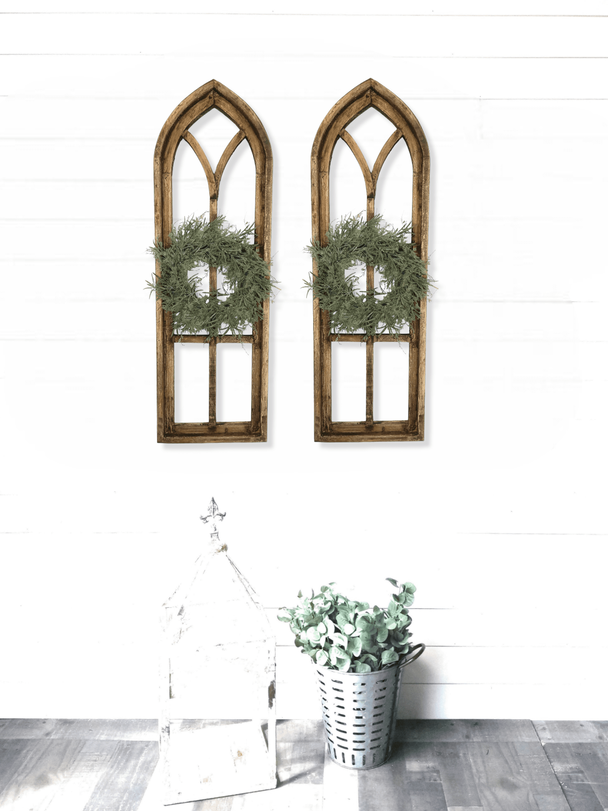 36" X 12" Farmhouse Rustic Wooden Wall Window Arches Rustic Brown Dandelion - Wood Window - Ranch Junkie Mercantile LLC