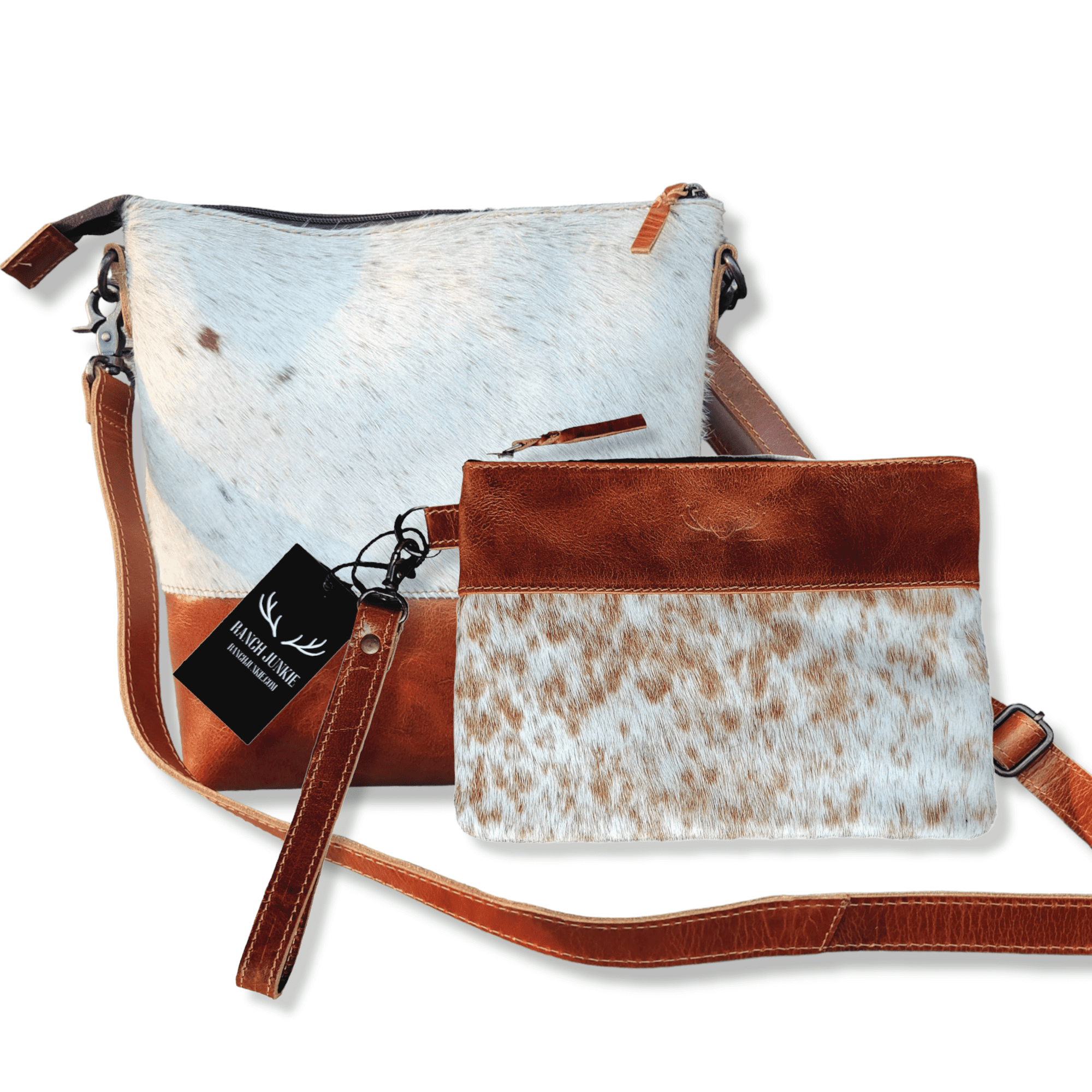 Bundle Deal- The Highlands Saddle Genuine Cowhide Large Crossbody Bag + Saddle Wristlet Clutch - Ranch Junkie Mercantile LLC