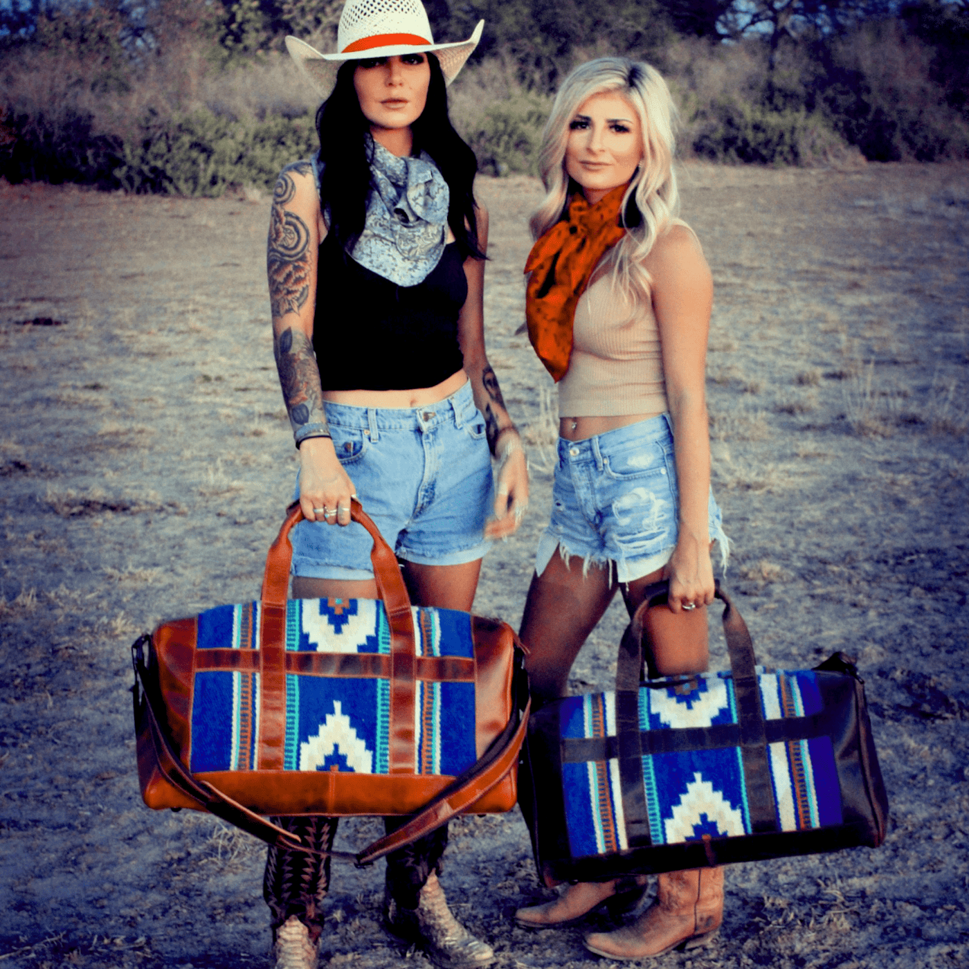 Dakota Southwestern Saddle Blanket Aztec Weekender Leather Duffel Bag - Ranch Junkie Mercantile LLC