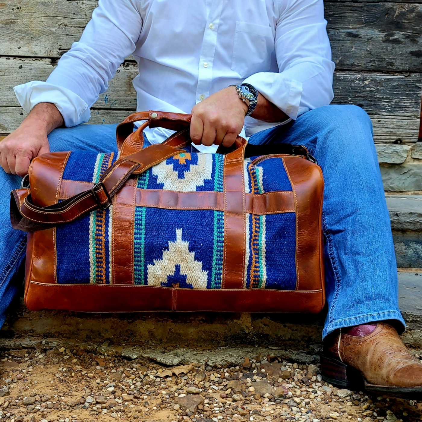 The Dakota Southwestern Leather Aztec Weekender Duffel Bag - 45L - Ranch Junkie Mercantile LLC