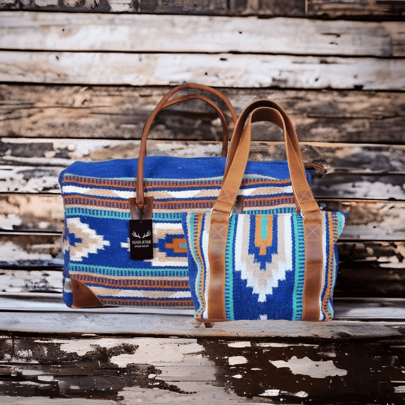 Bundle Deal- Dakota Wool Southwestern Boho Aztec Large Weekender Duffel Bag +Dakota Handwoven Wool Tote Purse - Ranch Junkie Mercantile LLC