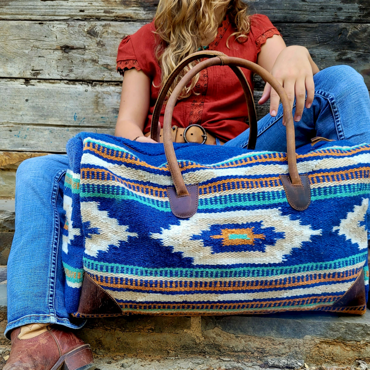 Bundle Deal- Dakota Wool Southwestern Boho Aztec Large Weekender Duffel Bag +Dakota Handwoven Wool Tote Purse - Ranch Junkie Mercantile LLC