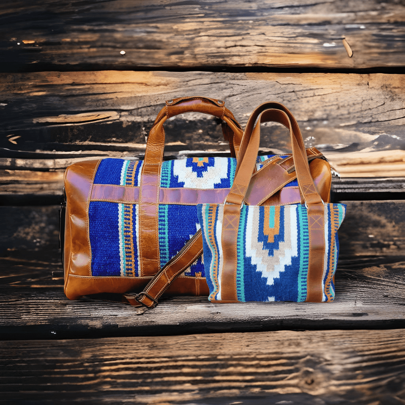 Bundle Deal-Dakota Southwestern Handwoven Wool Leather Weekender + Dakota Handwoven Wool Tote Purse - Ranch Junkie Mercantile LLC