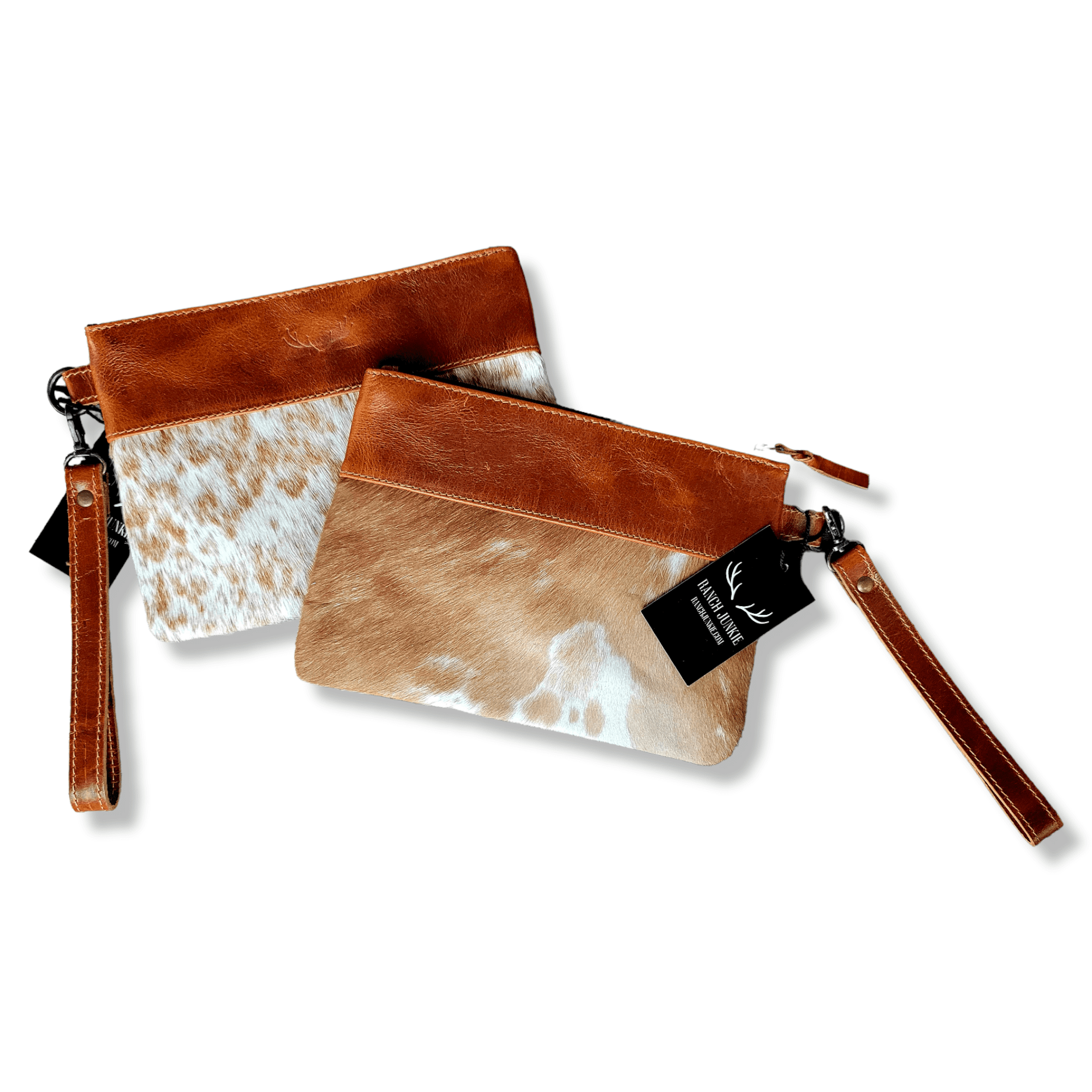 Genuine Cowhide Wristlet Highlands Clutch Bag Antique Saddle Brown Cowhide Wallet