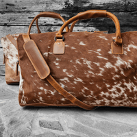 Bundle Deal -The Highlands Large Genuine Cowhide Weekender Duffel Saddle+ Wristlet Clutch Saddle - Ranch Junkie Mercantile LLC