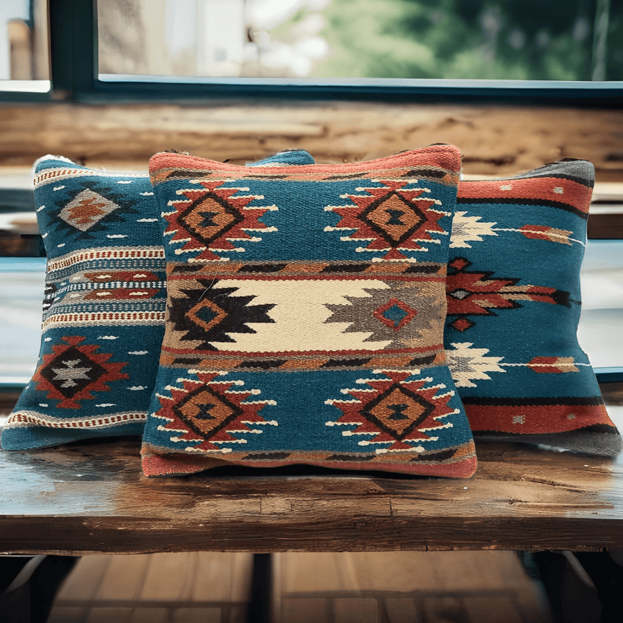 Southwestern Wool Pillow Covers- The Pueblo 20 Assorted Colors- 18 X 18 Throw Pillow - Ranch Junkie Mercantile LLC