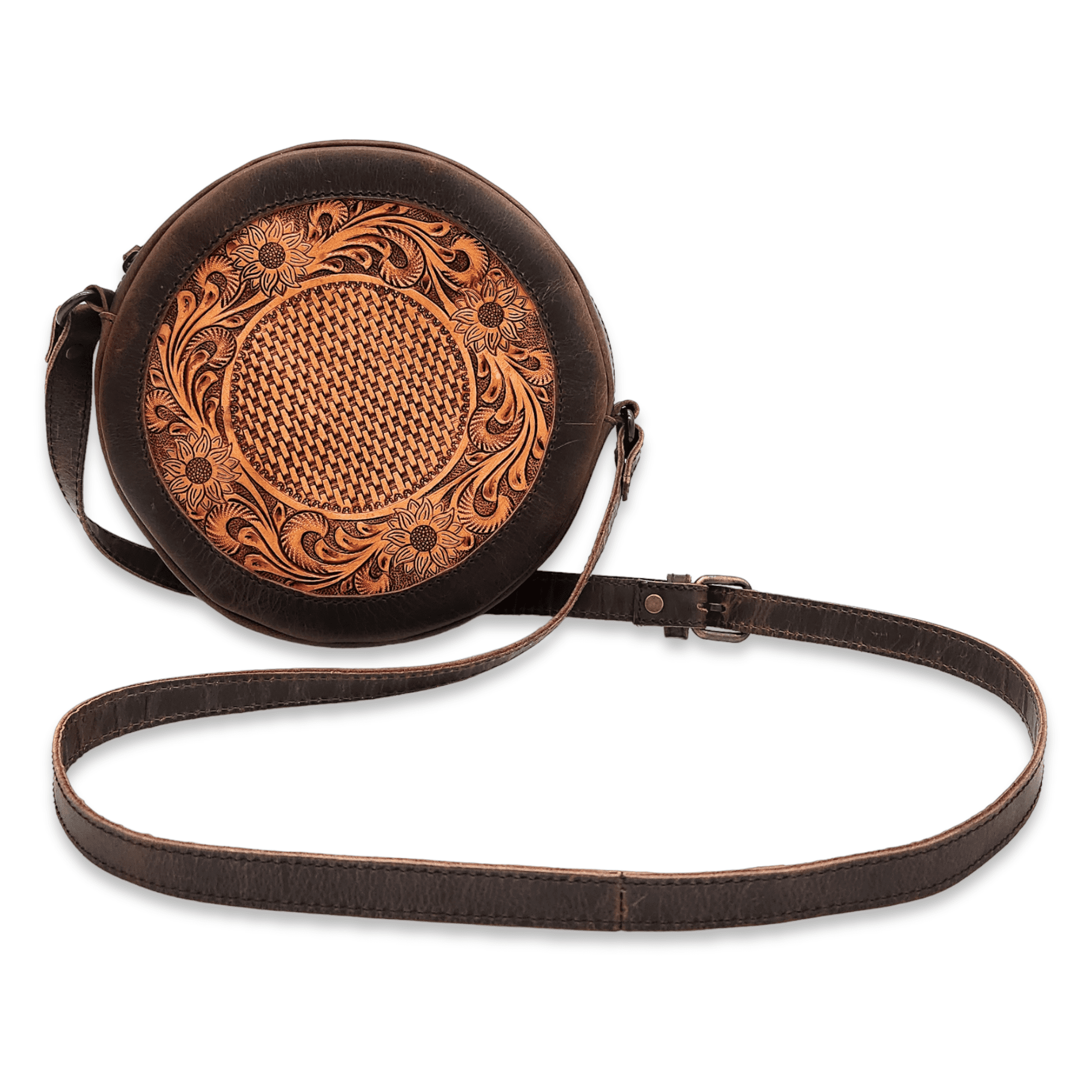 The Rancho Canteen Burnished Tan Hand-Tooled Leather Crossbody Luggage & BagsRanch Junkie