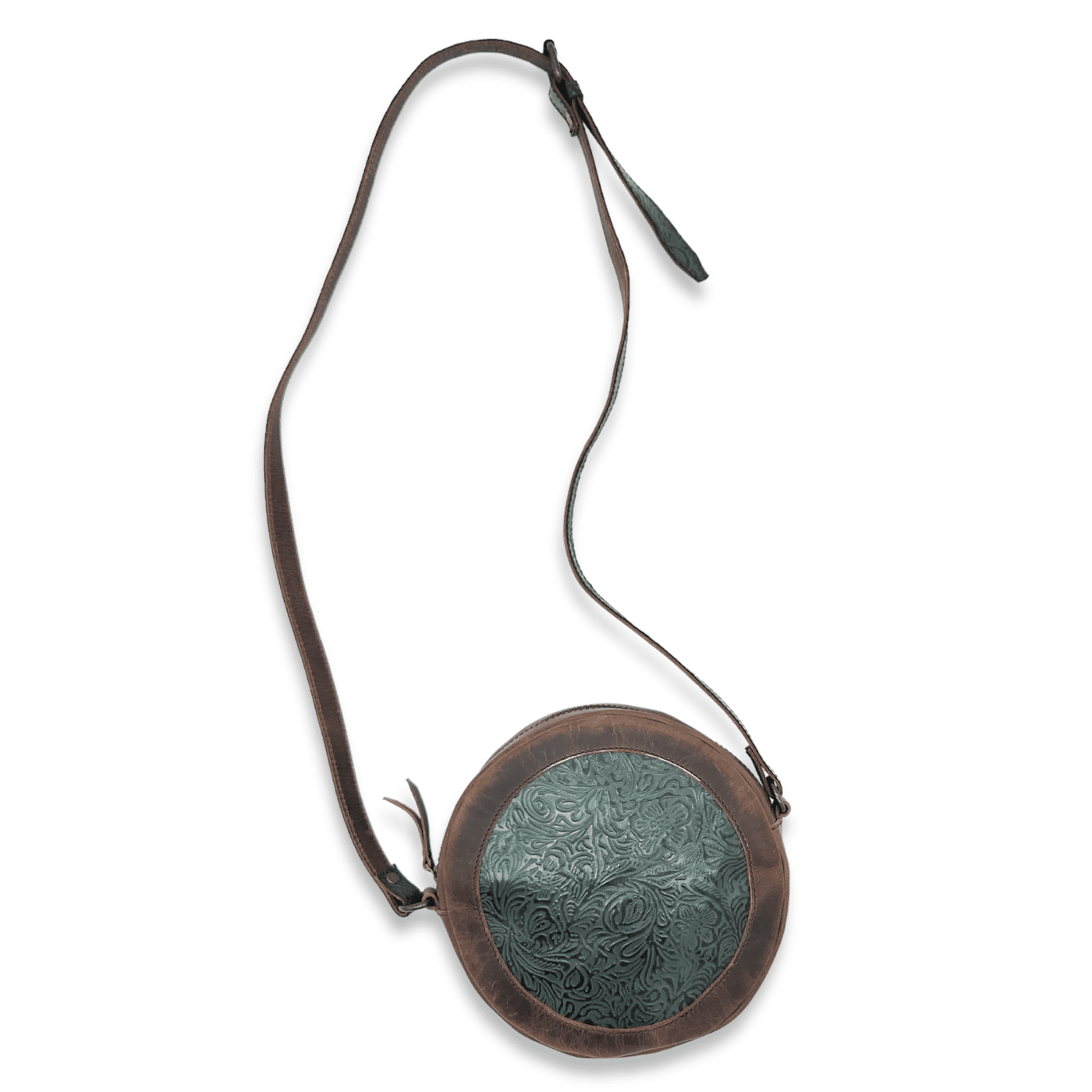 The Rancho Canteen Leather Turquoise Embossed Crossbody - Ranch Junkie Mercantile LLC