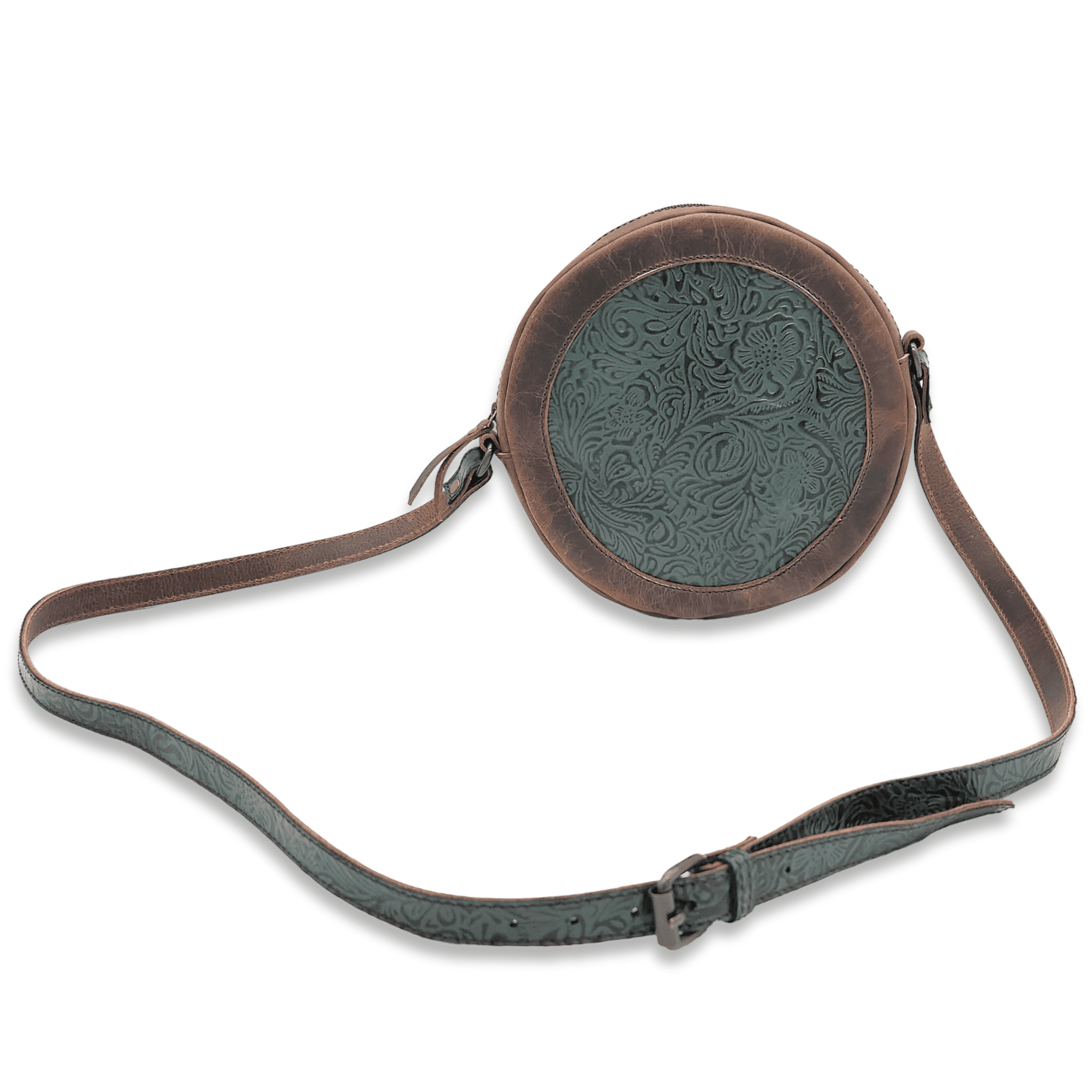 The Rancho Canteen Leather Turquoise Embossed Crossbody - Ranch Junkie Mercantile LLC