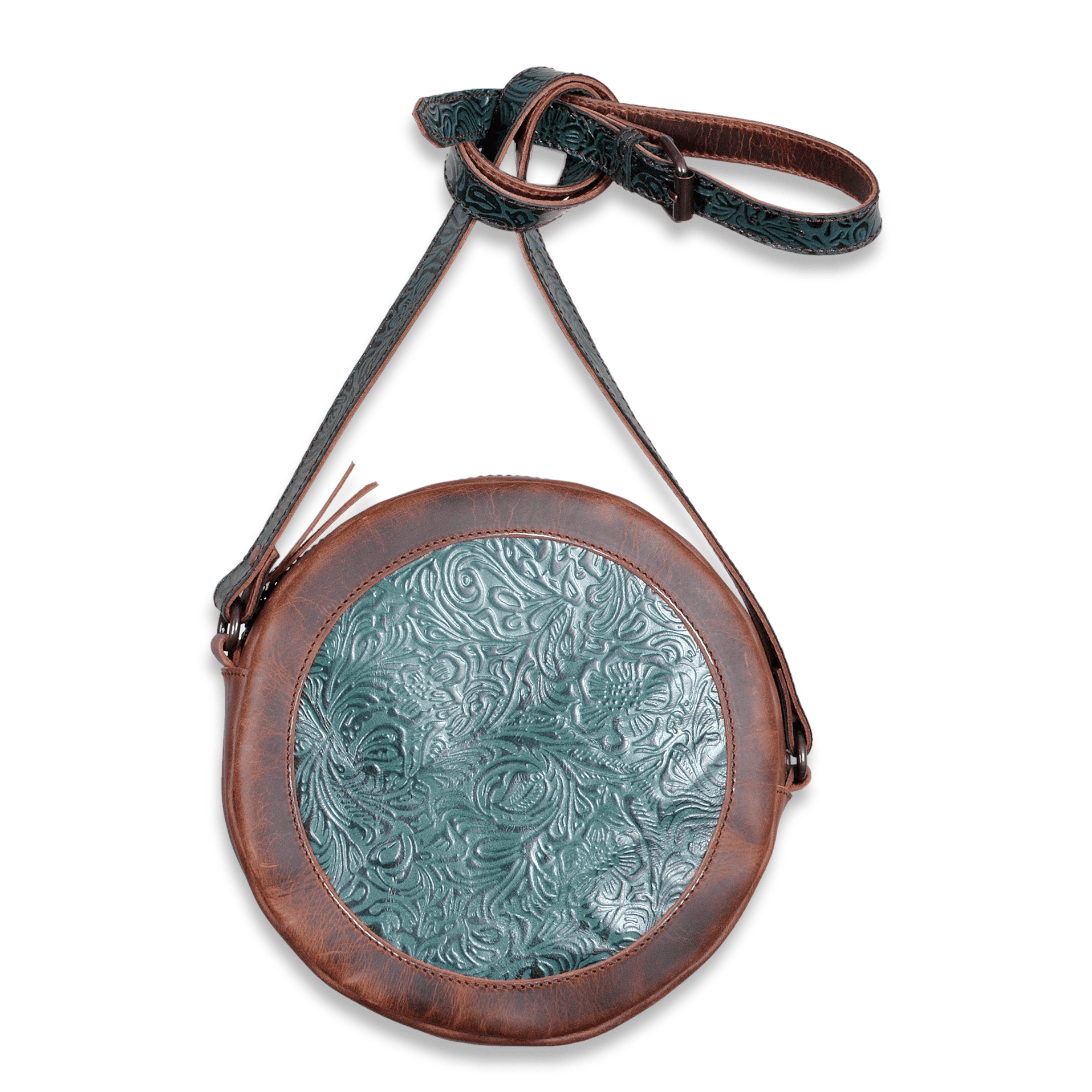 The Rancho Canteen Leather Turquoise Embossed Crossbody - Ranch Junkie Mercantile LLC