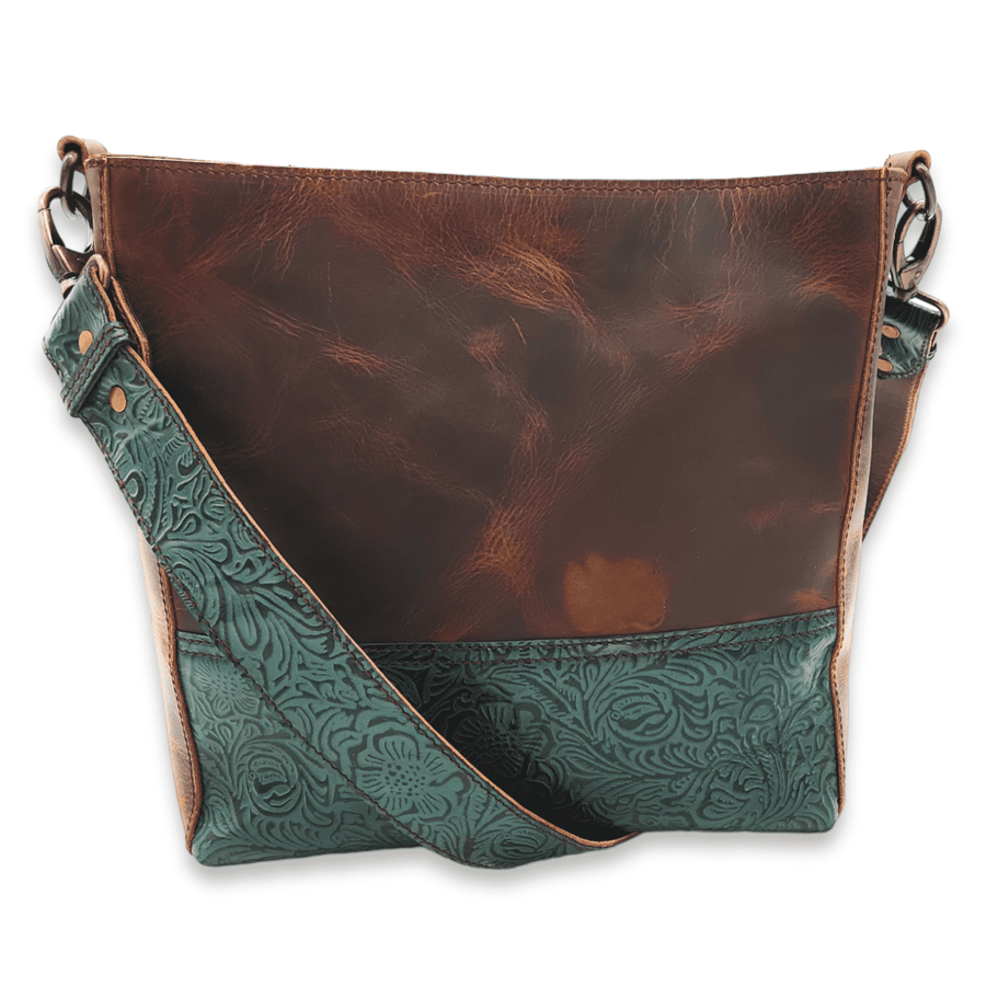 The Rancho Leather Turquoise Embossed Belt Strap Bucket Purse - Ranch Junkie Mercantile LLC