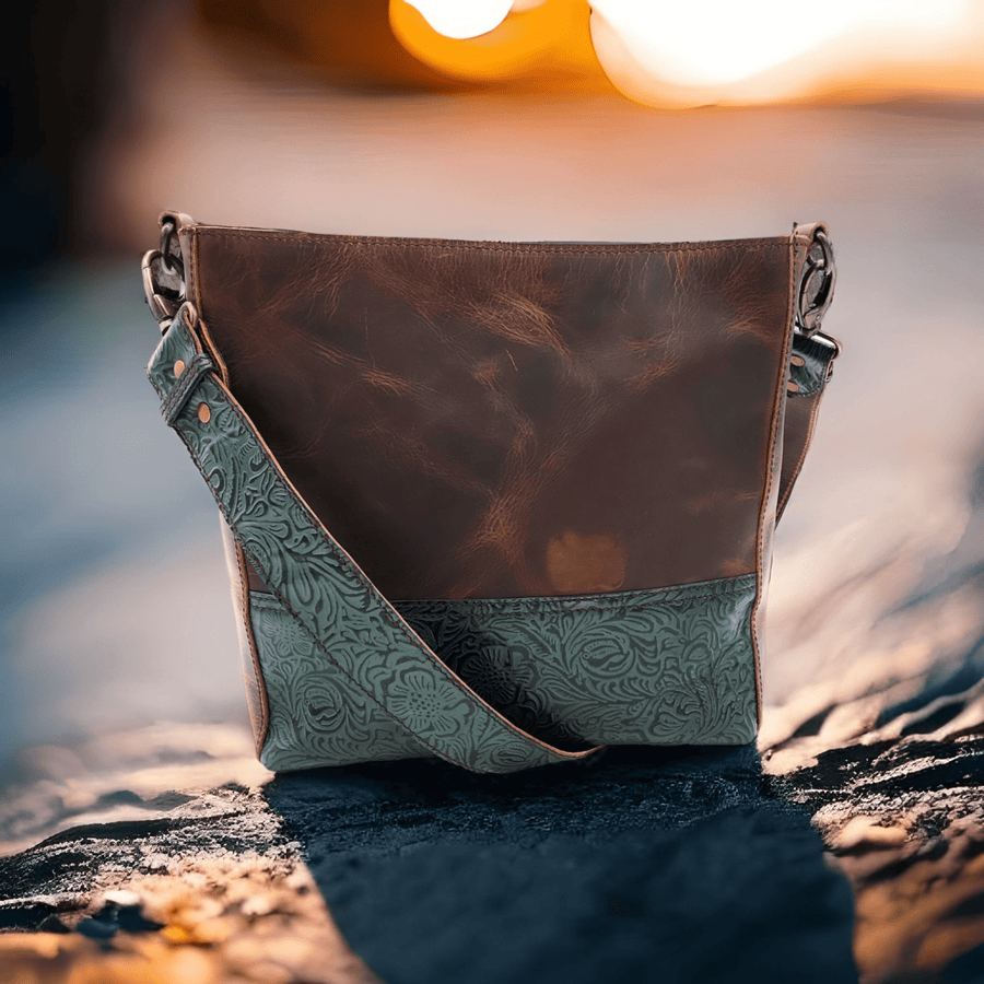 The Rancho Leather Turquoise Embossed Belt Strap Bucket Bag Purse Luggage & BagsRanch Junkie