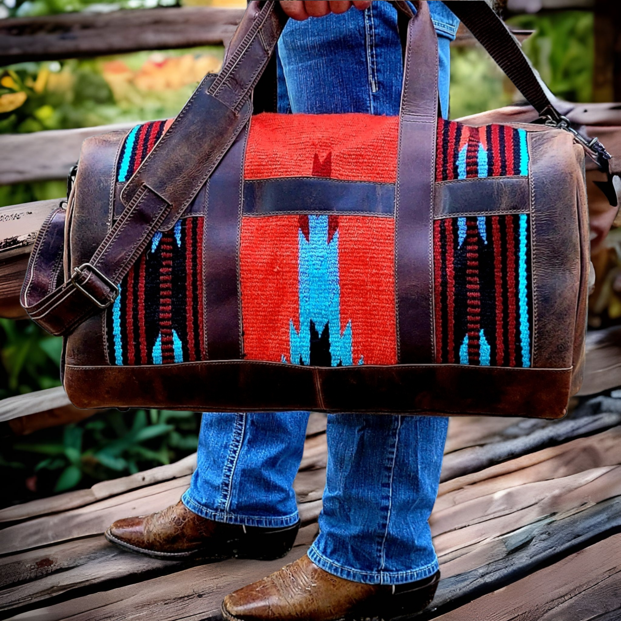 The Sedona Southwestern Leather Aztec Weekender Duffel Bag - 45L Luggage & BagsRanch Junkie