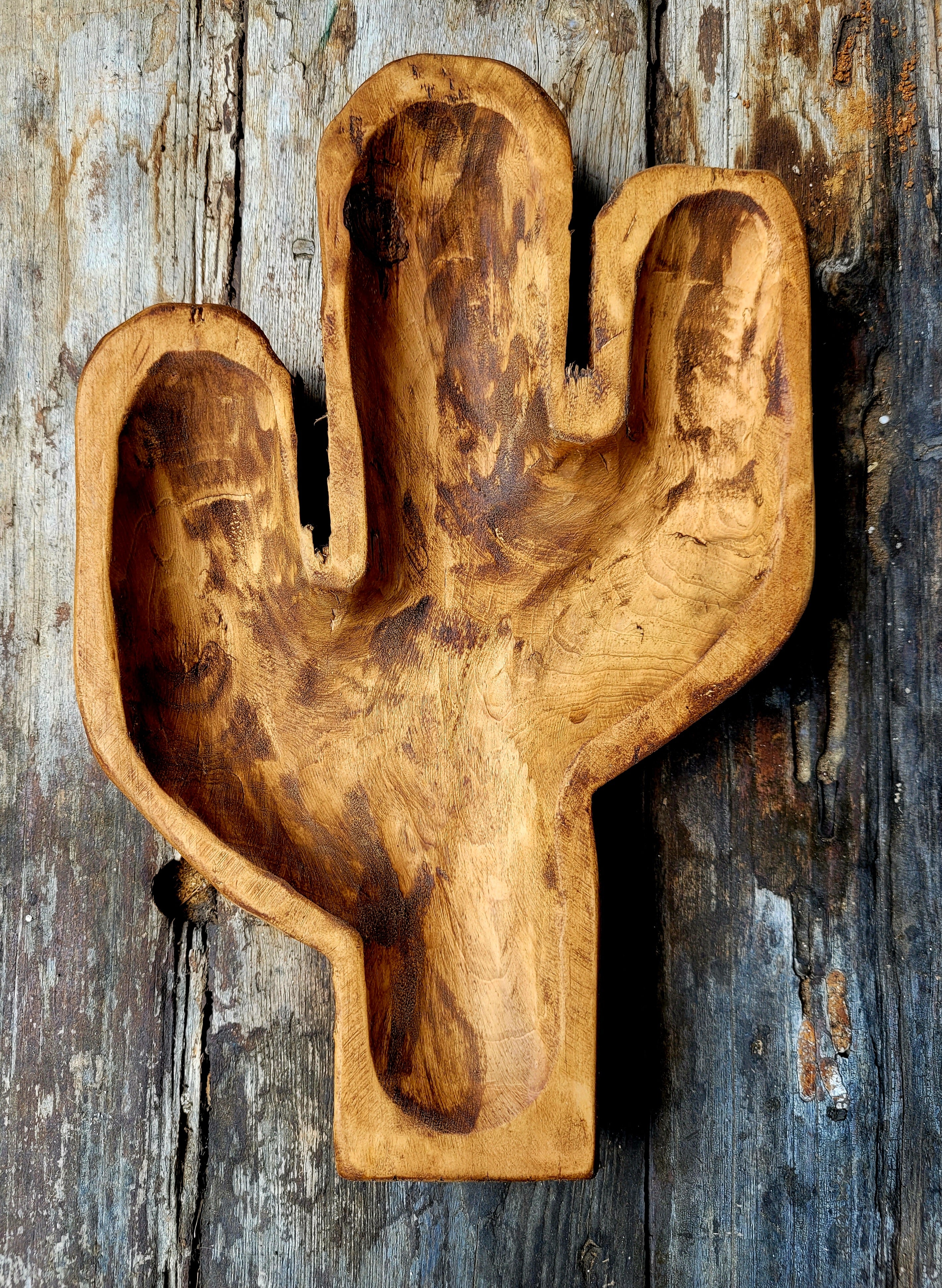 Large Wood Cactus Dough Bowl Or Wall Hanging - Ranch Junkie Mercantile LLC