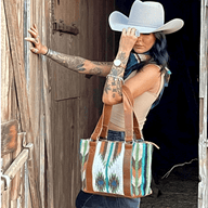 Aspen Southwestern Handwoven Wool Leather Boho Tote Western Handbag - Ranch Junkie Mercantile LLC