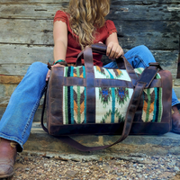 The Aspen Southwestern Leather Aztec Weekender Duffel Bag - 45L - Ranch Junkie Mercantile LLC