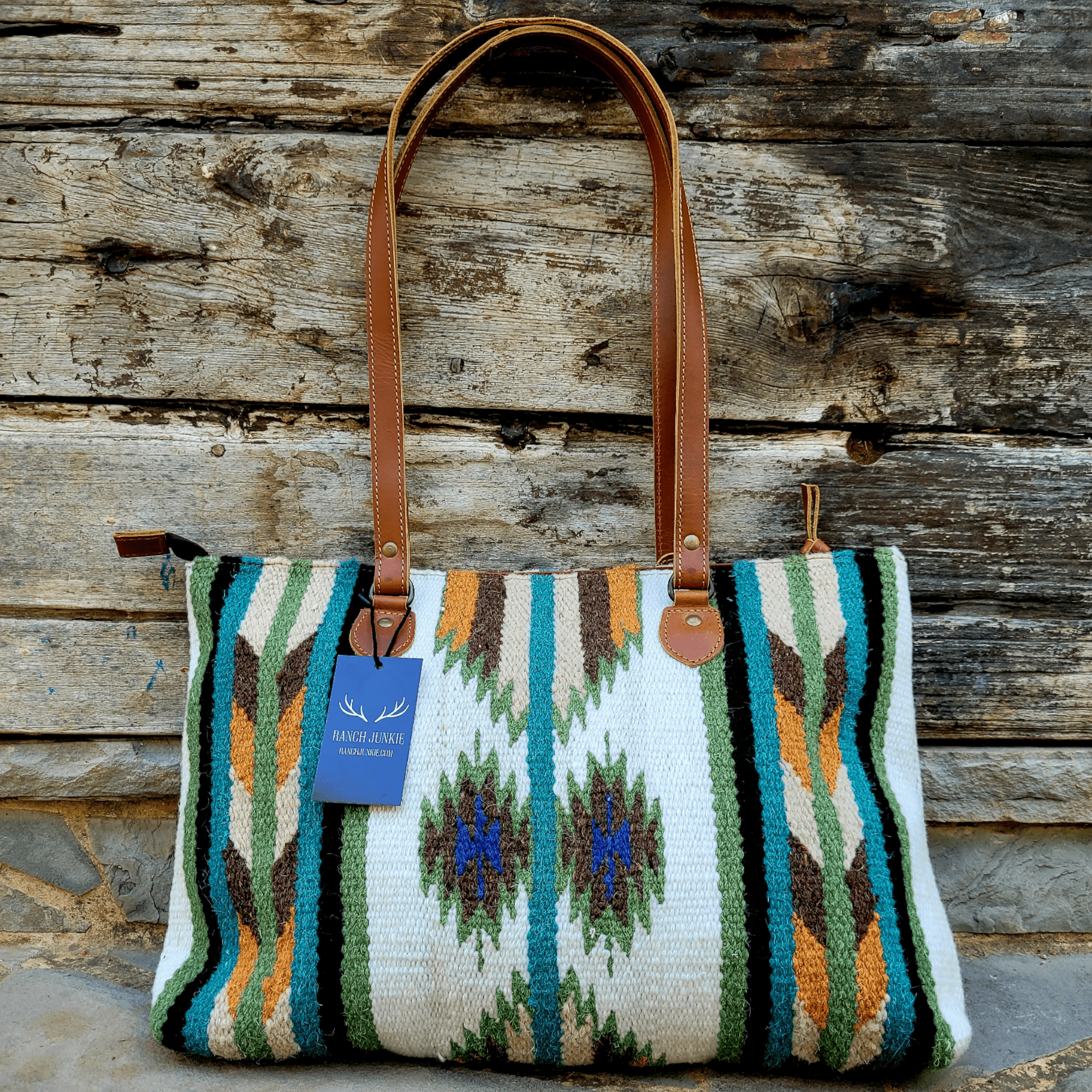 Southwestern Large Handwoven Wool Boho Tote Aspen Saddle Blanket Bag - Ranch Junkie Mercantile LLC 